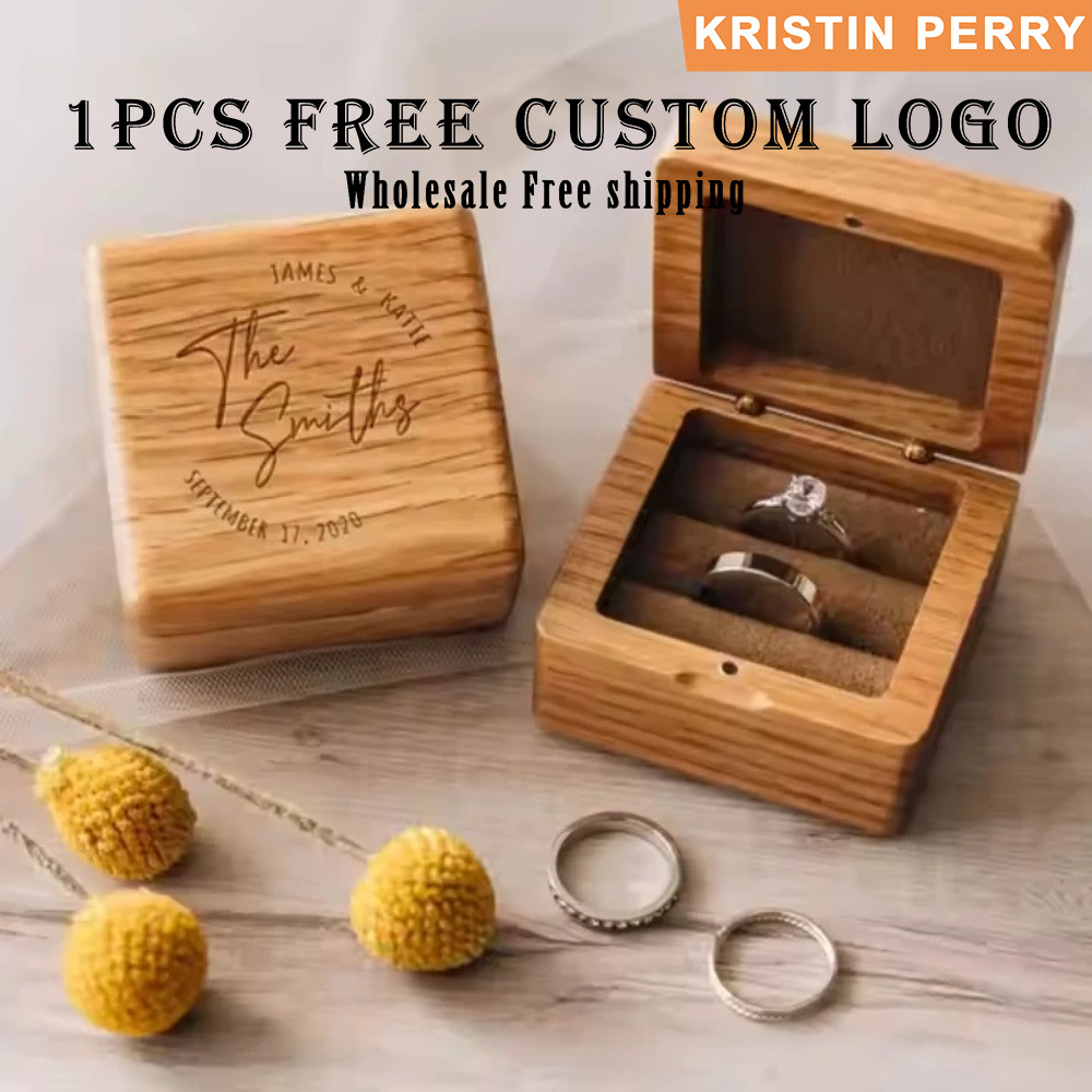 1PCS Free Custom Wedding Ring Cherry Wood Square Box Engagement