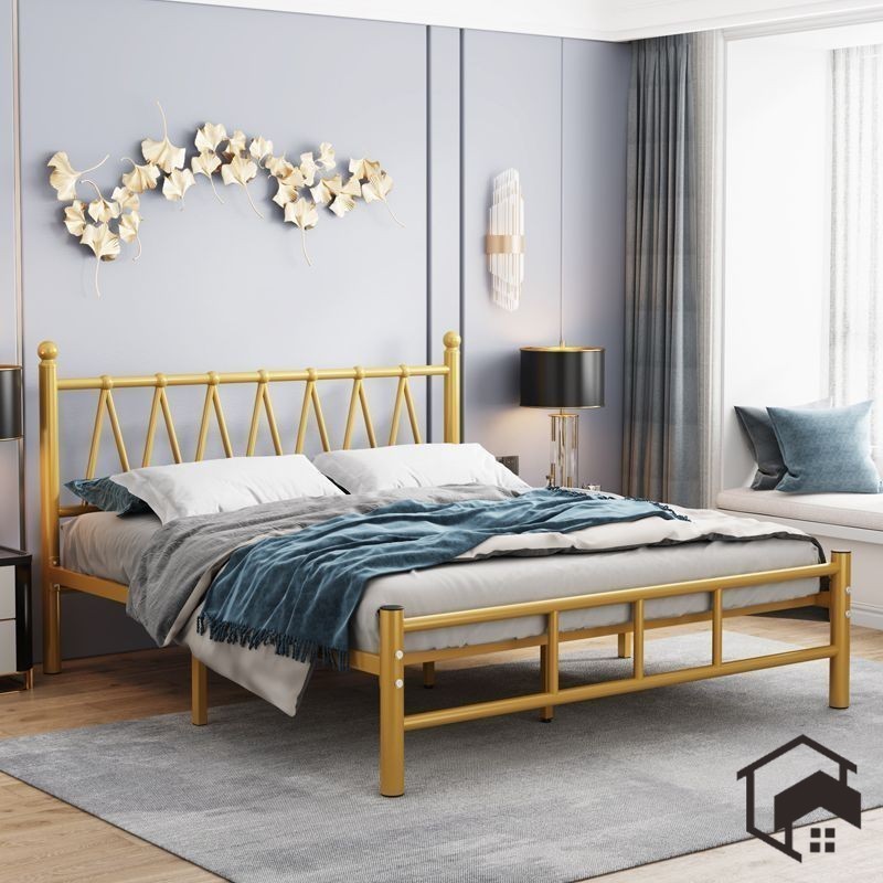 Metal Bed Frame Black White Gold Modern Iron Frame Bed Double Bed Metal