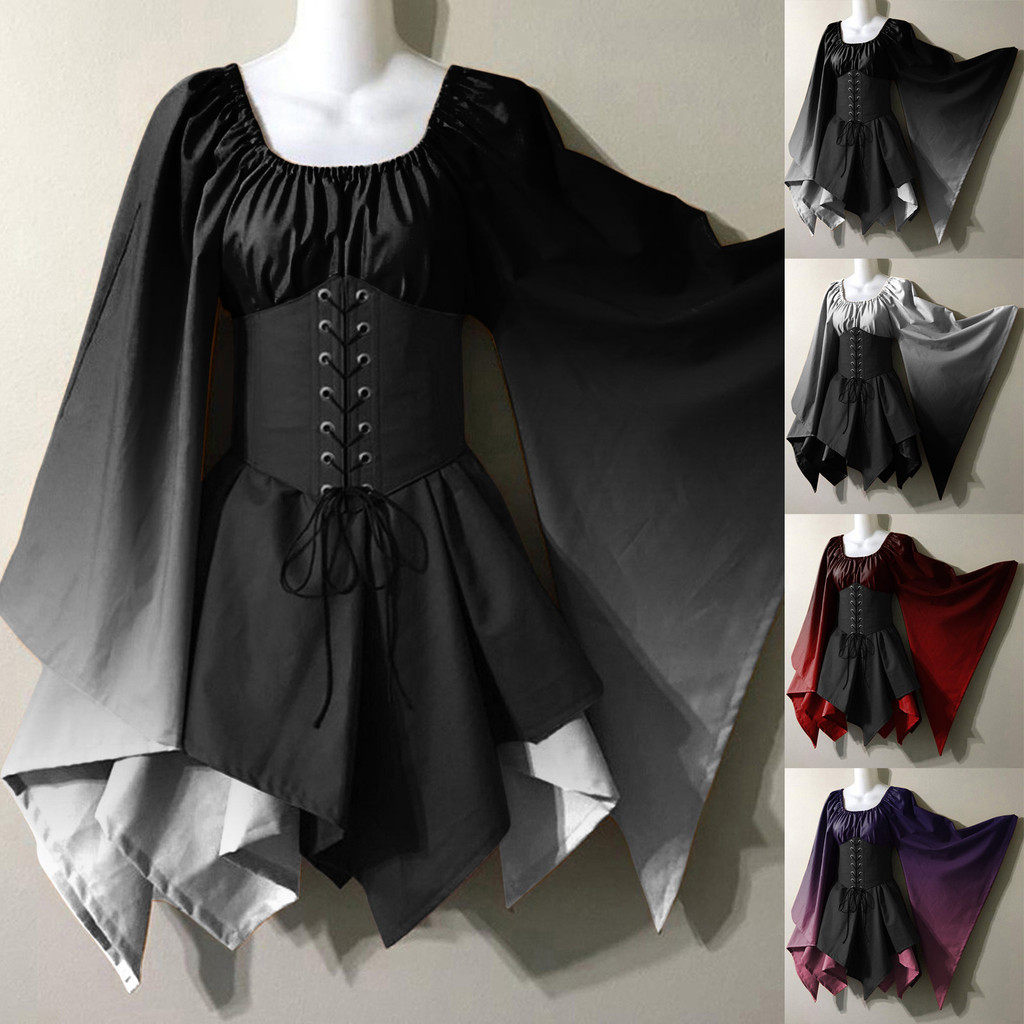 Womens Victorian Dresses Medieval Costume Trumpet Sleeve Irish Shirt ... image.
