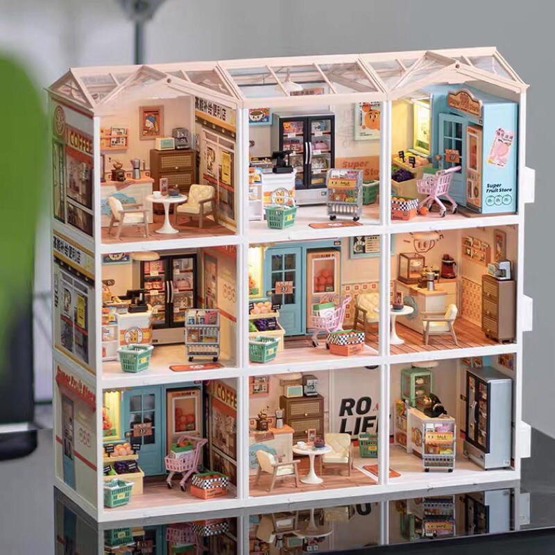 rolife Miniature DIY dollhouse milktea shop coffee shop bakery bookshop ...