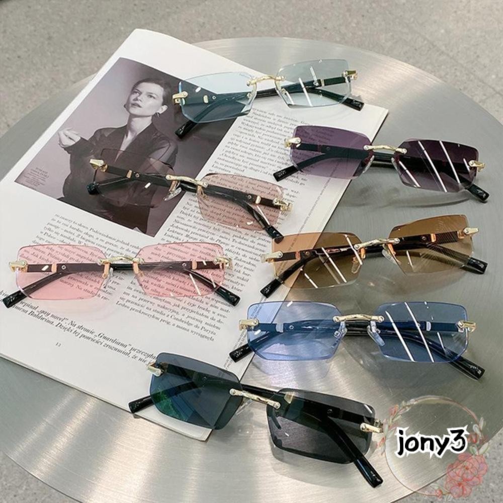 Jy Frameless Sun Glasses Uv400 Protection Y2k Rimless Rectangle Sunglasses Retro Shades For 0107