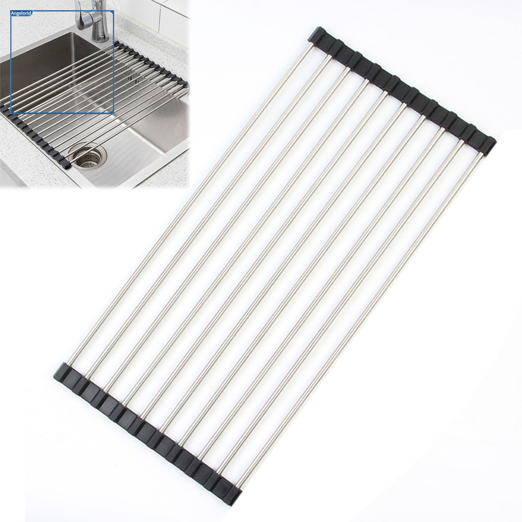 Foldable Drain Rack Fruit Vegetable Dish Holder Stainless Steel Roll Up ...