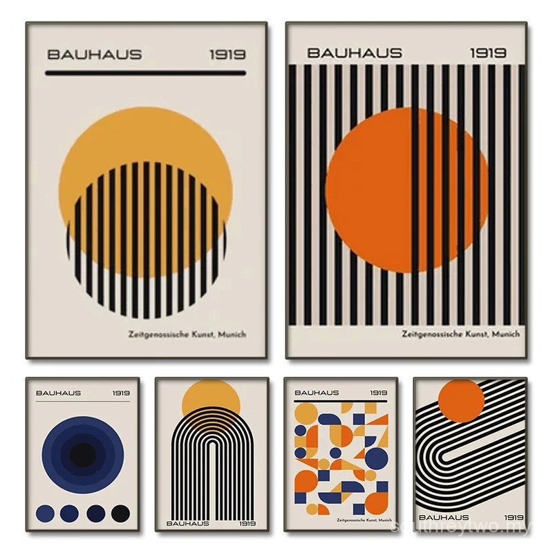 Mid Century Modern Bauhaus Abstract Geometric Posters Wall Art Canvas ...
