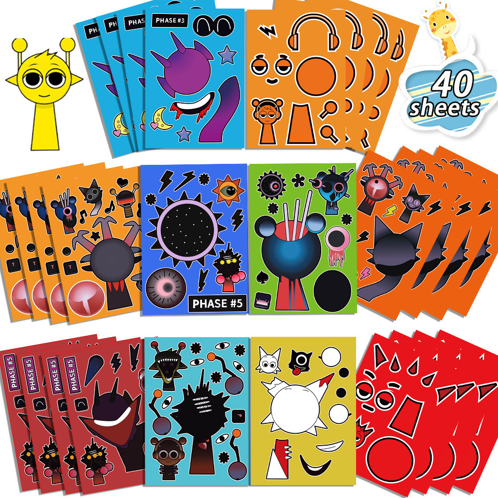 Sprunki Stickers 10pcs/set Sprunki Incredibox DIY Puzzle Oren Winda ...