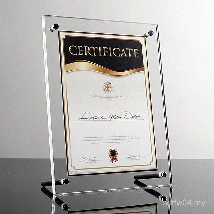 Acrylic Photo Frame Crystal Table Mount Business License Picture Frame ...