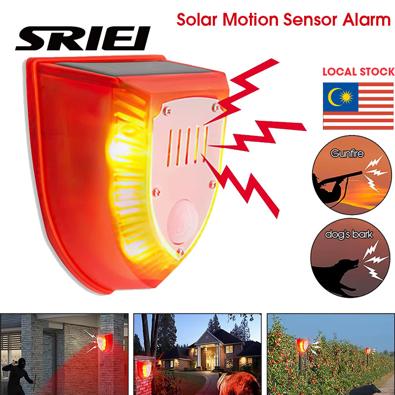 SRIEI Solar Alarm Sound Sensor Alert 129db Dog Flash Warning Sound ...