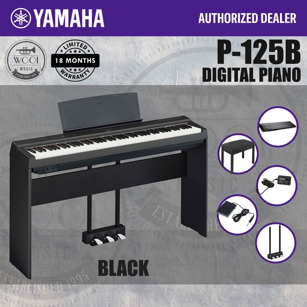 Yamaha P-125 Black Digital Piano 88 Keys P125 / P125B (Free Piano Bench ...