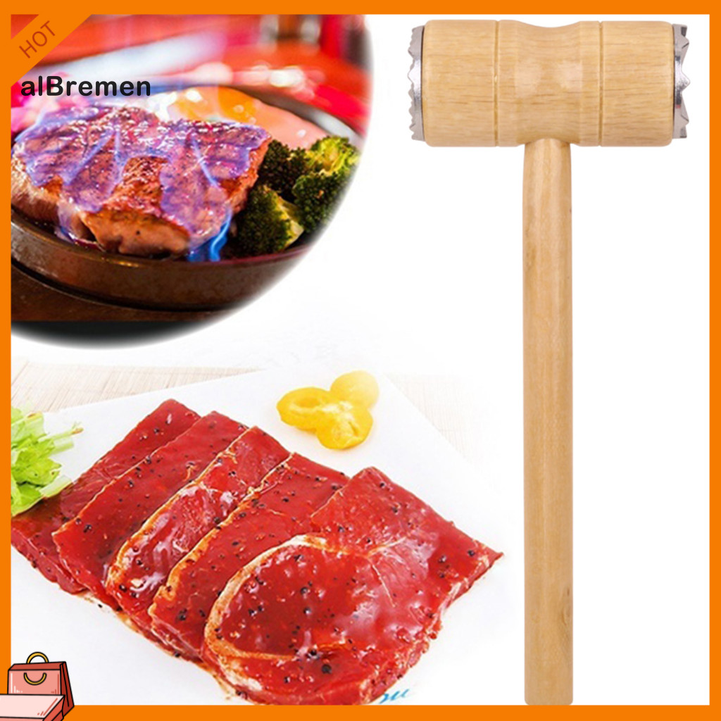 New Wooden Handle Meat Mallet Premium Double Sided Meat Tenderizer