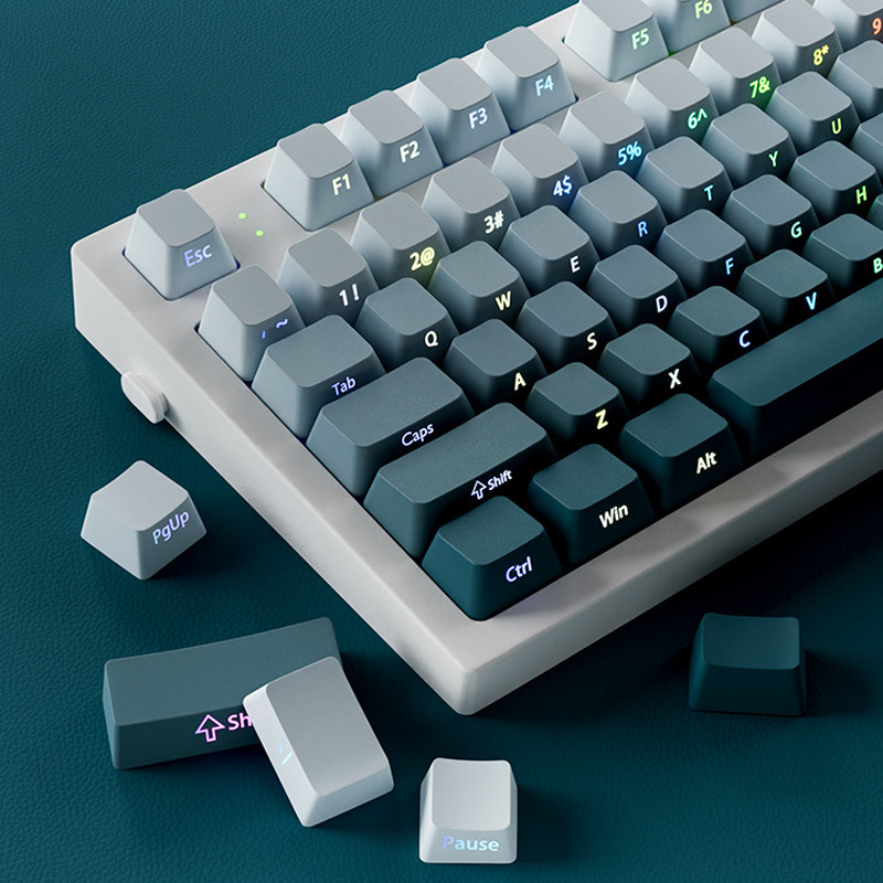 135 Keys Gradient Green Shine Through Keycaps Side Printed PBT Double ...
