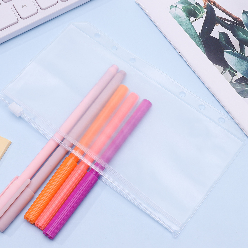 KUHONG A6 Binder Pockets 12pcs Clear PVC Binder Pouches Zipperless Side ...