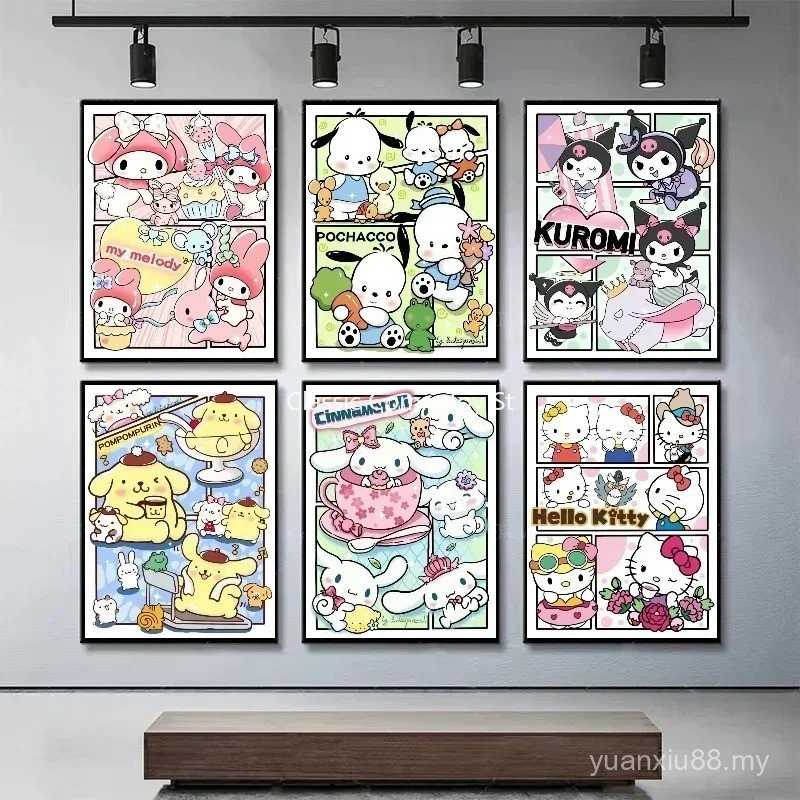 Sanrio Poster Hello Kitty Kuromi Poster Cartoon Anime Oil Painting ...
