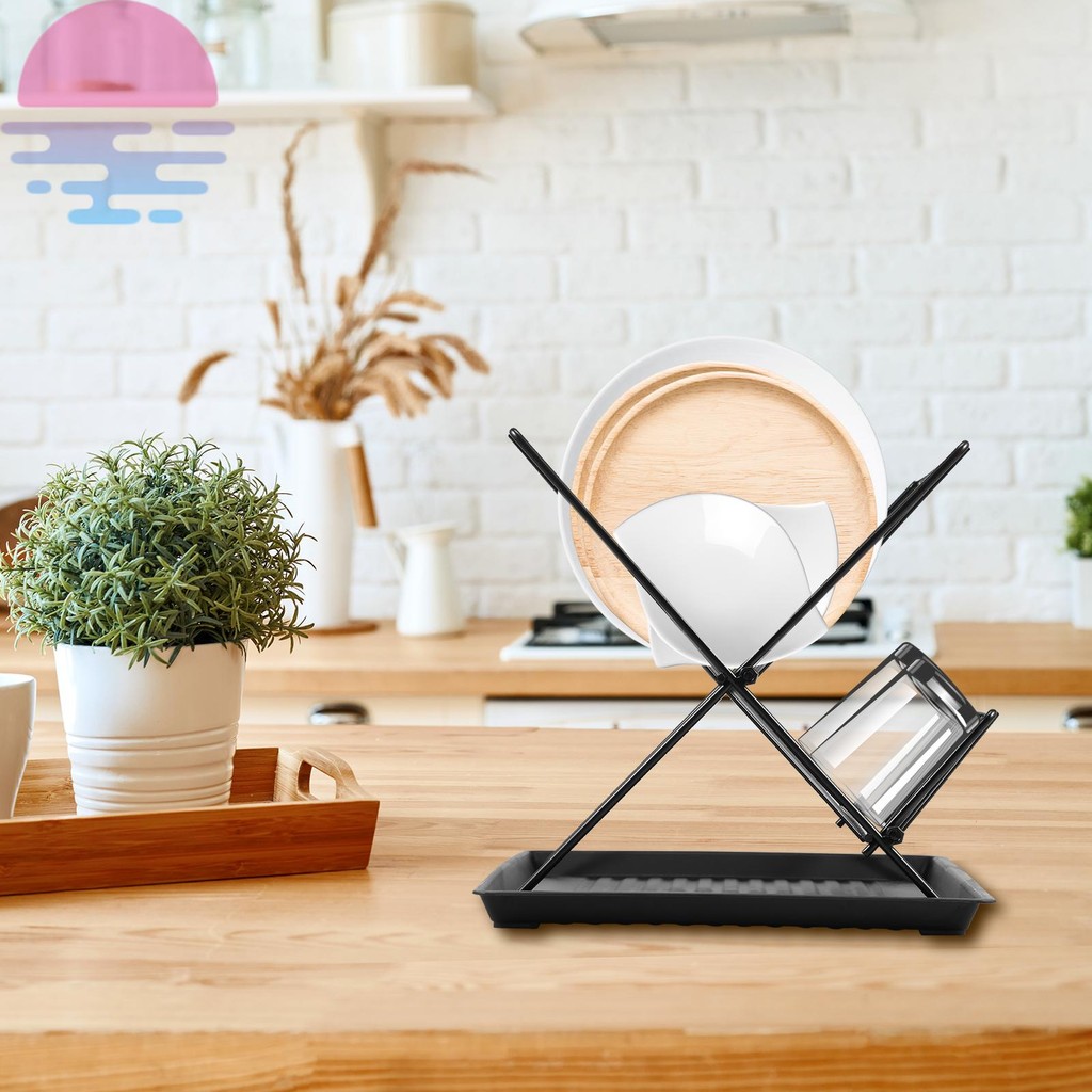 Dish Drying Rack with Drip Tray Foldable Dish Drainer Rack 2 Layer Dish ...