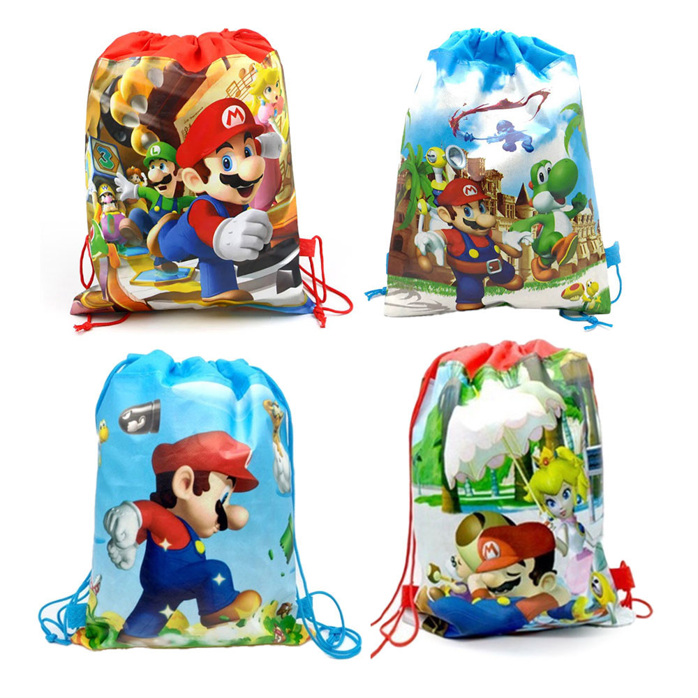 Super Mario Bros Drawstring Pocket Non-Woven Printed Schoolbag Gift Bag ...
