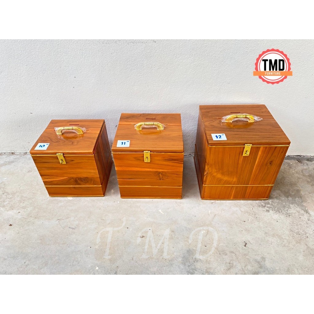 TMD Golden Teak Wood Savings Tank Square Shape 10/11/12 Inch Money Box ...