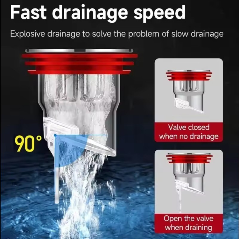 U-Shape Stainless Steel Floor Drain Core - Odor Proof Backflow Preventer For Bathroom & Kitchen - 3.34 Inch Depth