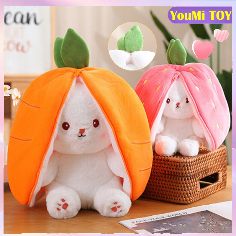 Strawberry Rabbit Plush Toy Plushie Pillow 2 in 1Long Ear Cute Bunny ...