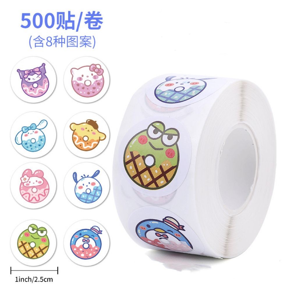 500 Stickers Roll Sanrio Donut Stickers Sealing Stickers Adhesive ...