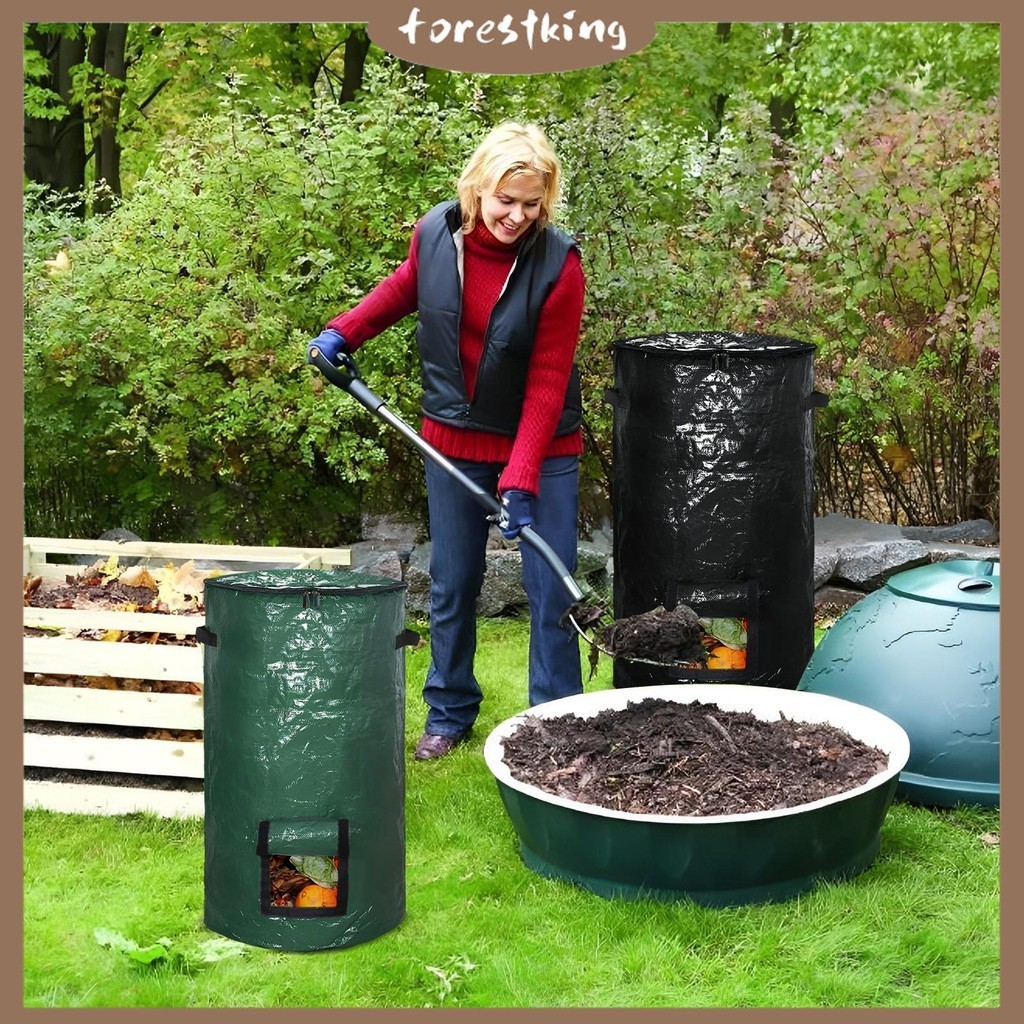 Garden Compost Bin Bag 34 Gallon Reusable Yard Waste Bags Collapsible ...