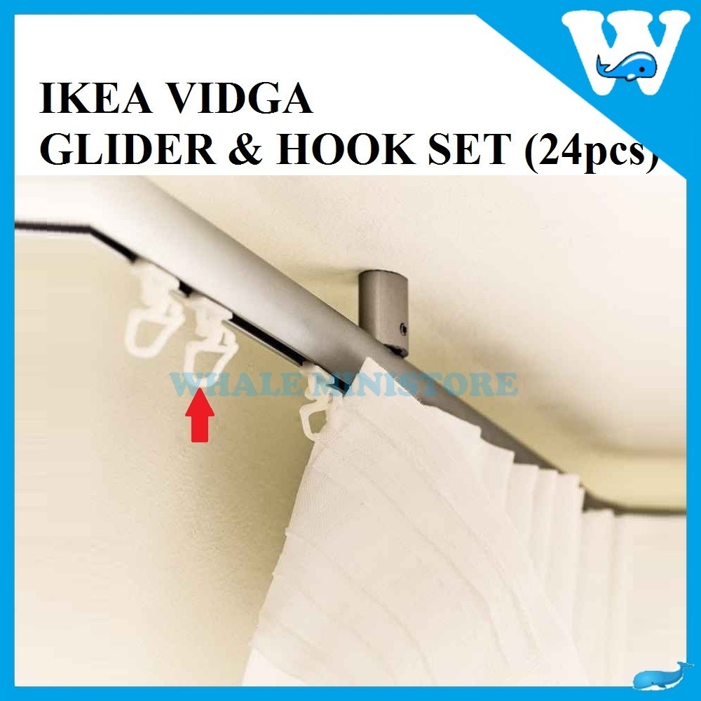 IKEA VIDGA GLIDER AND HOOK SET (24PCS) FOR CURTAIN TRACK RAIL | Shopee ...