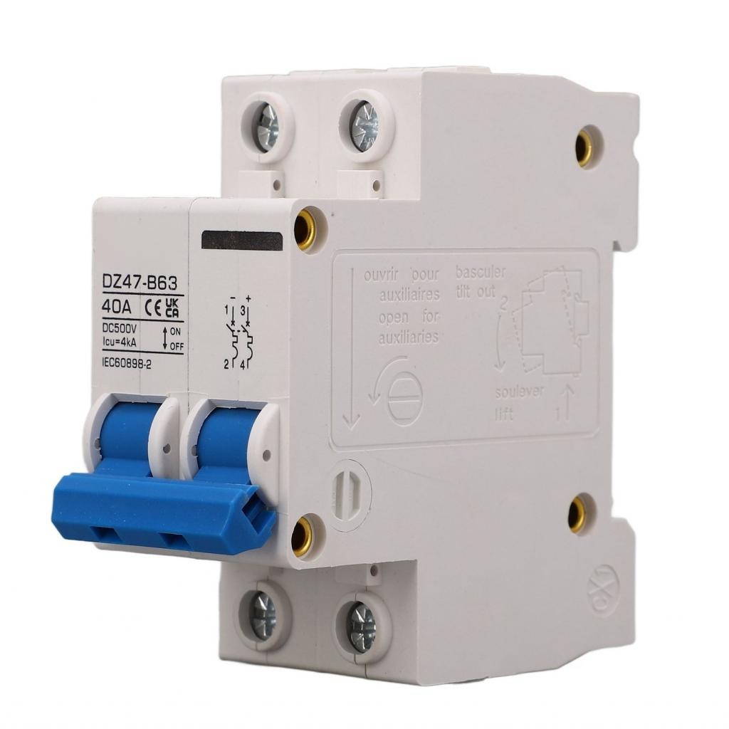 Disjoncteur Miniature 2P 40A DC 500V – Protection Contre Les Surcharges Et Courts-circuits Pour Circuits Courant Continu
