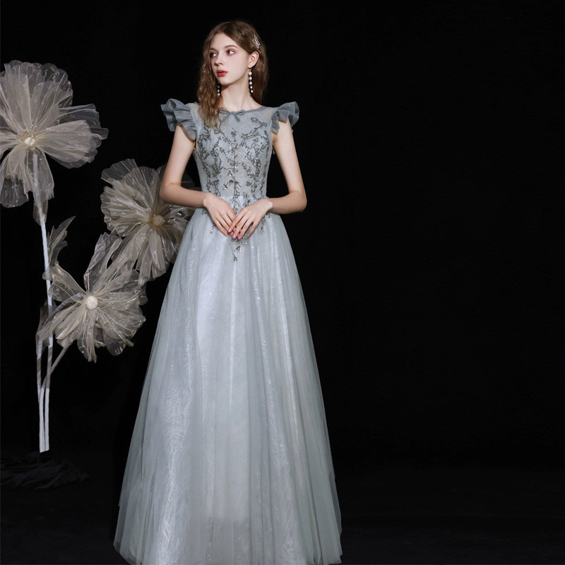 Hawlife Korean Dusty Blue Elegant Evening Prom Ball JS Debut Graduation ...