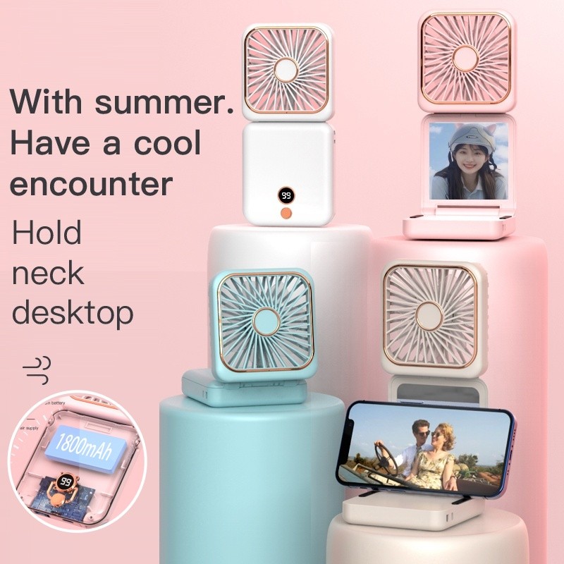 2PCS Multifunction Foldable Fan 3IN1 Fan With Mirror And Lace ...