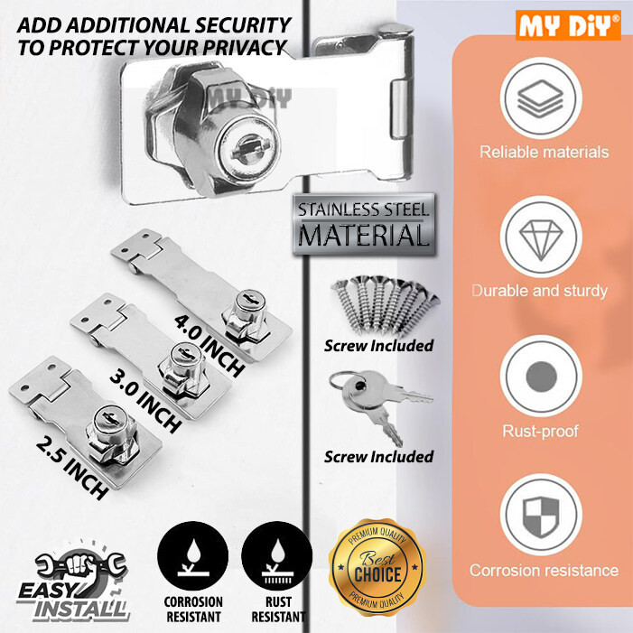 STAINLESS STEEL 2.5"/3"/4" KEY OPERATED SELF LOCKING SAFETY HASP LOCK ...