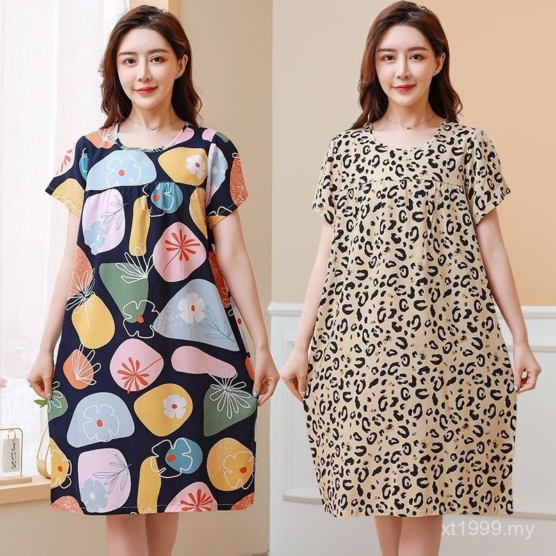 Mother Wear Cotton Silk Nightdress Women Short Sleeved Summer Mid