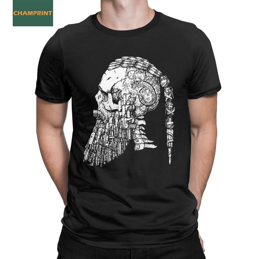 Bearded Viking Skull Tattoo Ragnar T Shirts for Men Cotton Vintage T ...