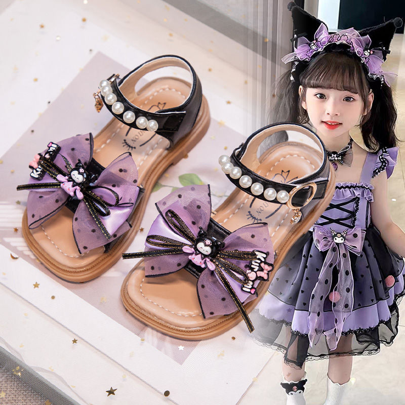 2024 Girls Pearl Kuromi Sandals Sanrioed Kawaii Anime Shoes Summer ...