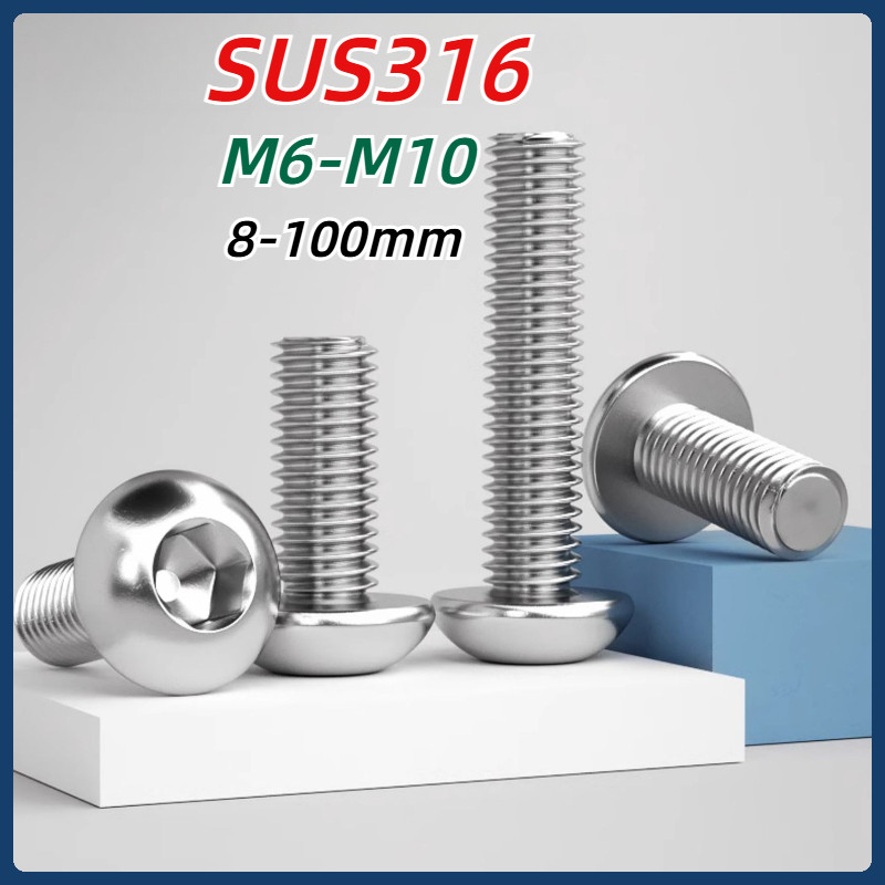 [MX1] Skru Kepala Butang Soket Enam Segi 316 Stainless Steel Round Head ...
