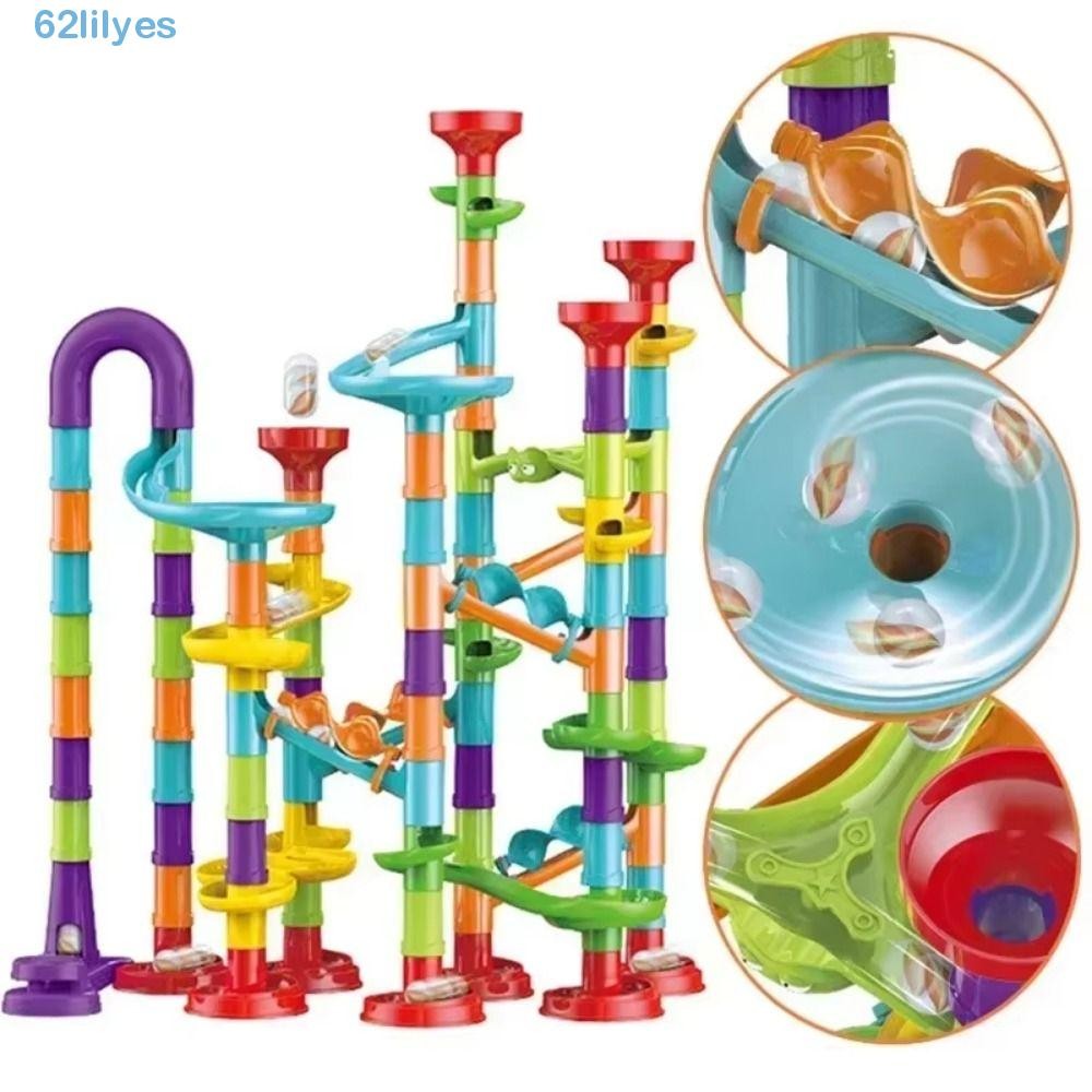 LILYES Run Race Track Building Blocks, DIY Marble Assembling Pipeline ...