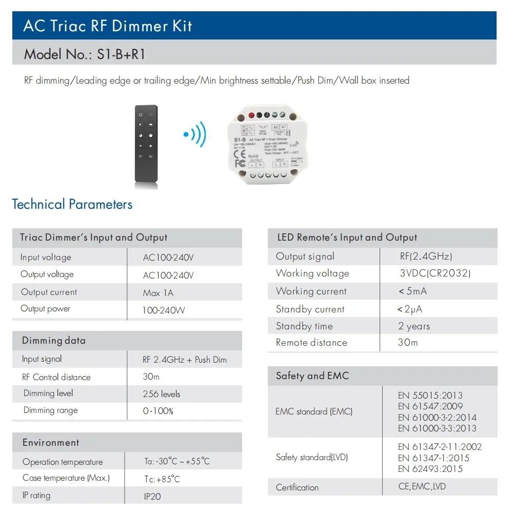 S1-B R1 set LED Dimmer 220V 230V 110V PWM Dimer 2.4G RF Remote Control ...