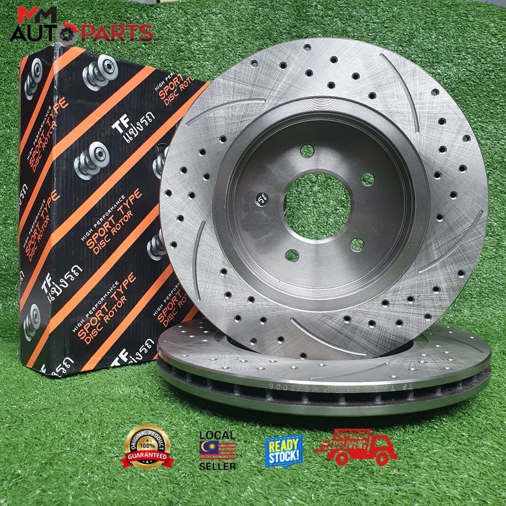 ORIGINAL TF THAILAND SLOTTED & DRILLED DISC ROTOR FRONT & REAR FOR ...