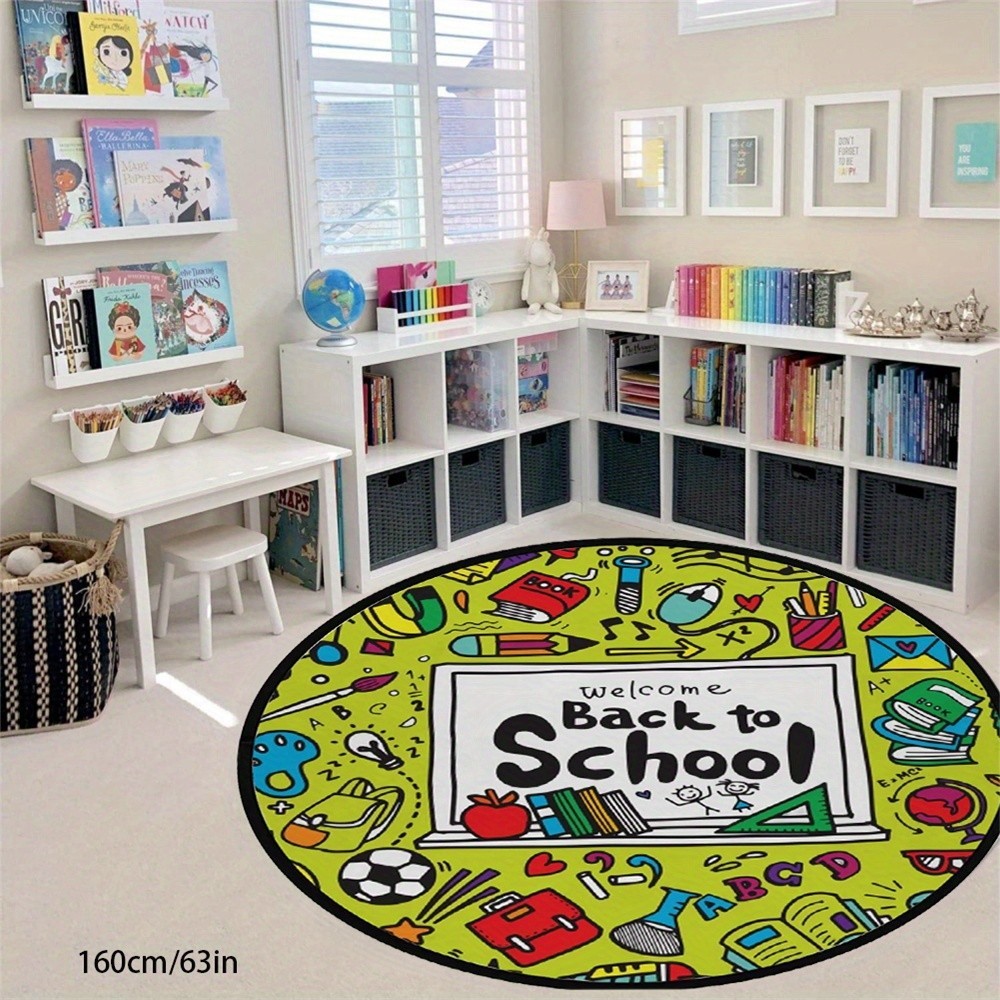 Cartoon Learning Utensils Pattern Round Decorative Rug For Back To ...