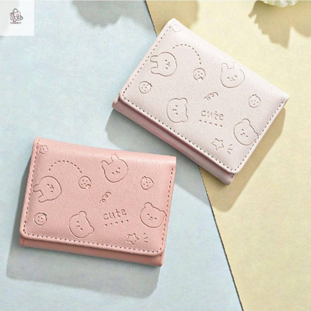 CONNECT Korean Style Wallet, Three-fold PU Leather Small Wallet, Cute ...