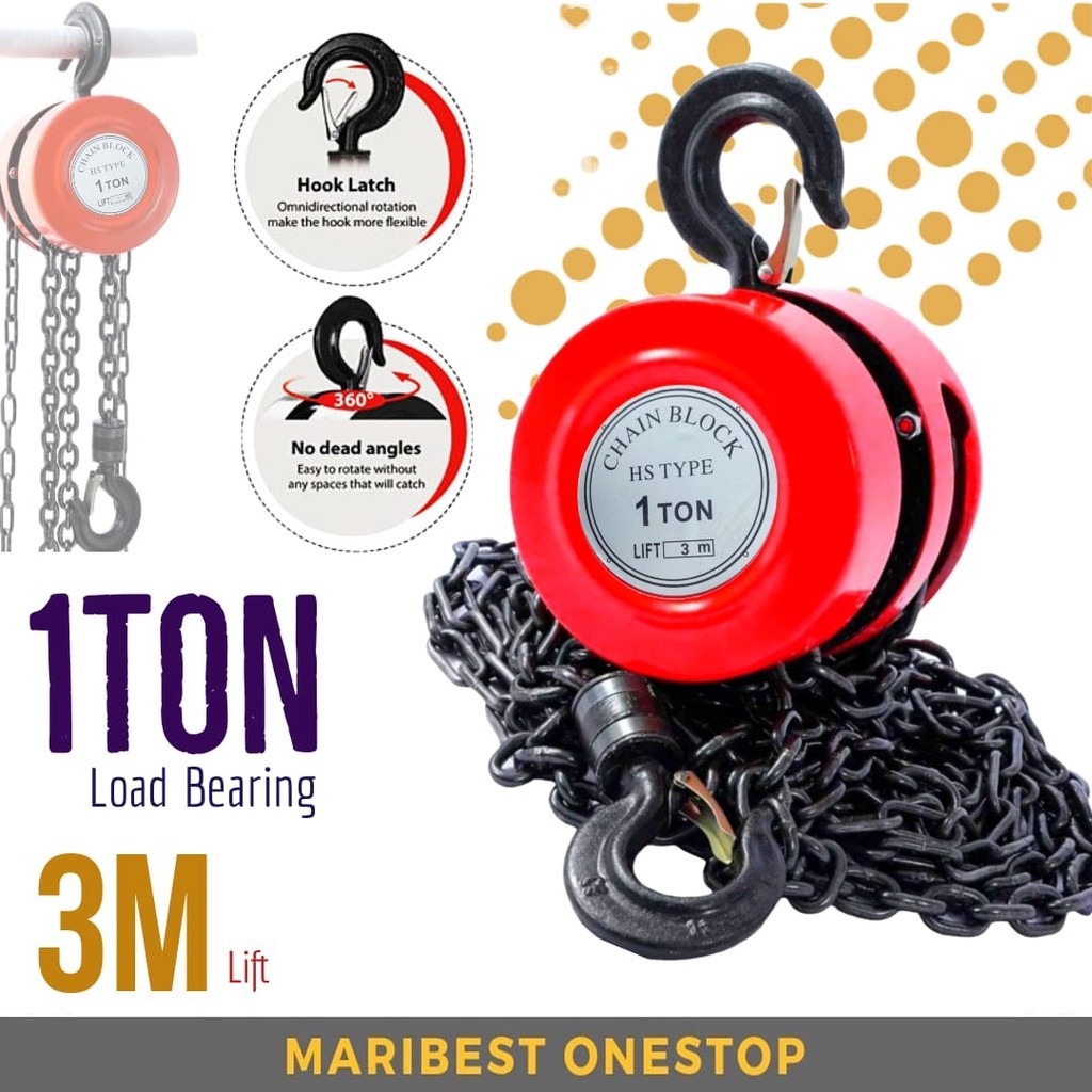 1 Ton Heavy Duty Chain Block Lifting 3 Meter HS-type Chain Hoist Rantai ...