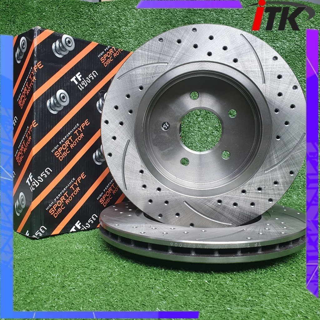 ORIGINAL TF THAILAND SLOTTED & DRILLED DISC ROTOR FRONT & REAR FOR ...