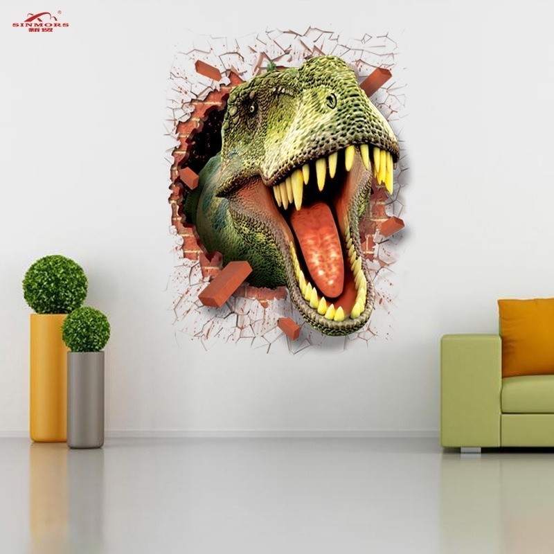 3D Wall Sticker Dinosaurs Wallpaper Sticker Bedroom Deco Sticker bilik ...