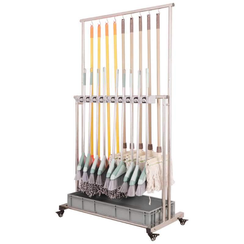 MOVABLE COMMERCIAL STAINLESS STEEL MOP RACK, HEAVY DUTY BROOM MOP ...