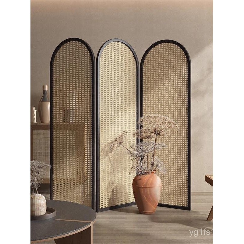 White Round Solid Wood Rattan Screen Partition Living Room B & B Office ...