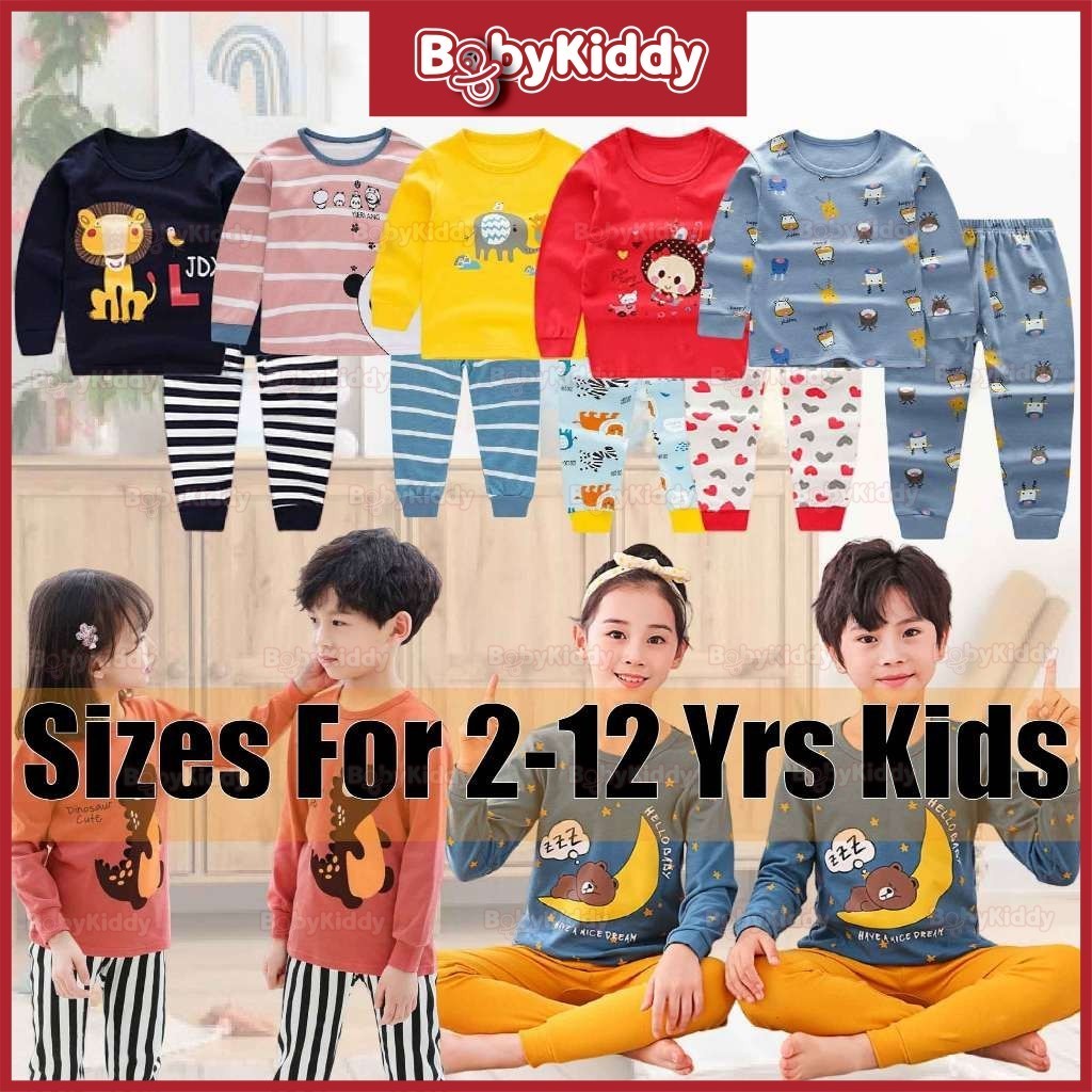 (2-12years) Kid Cotton Pyjamas Set Sleepwear Set Long Sleeve Cartoon ...