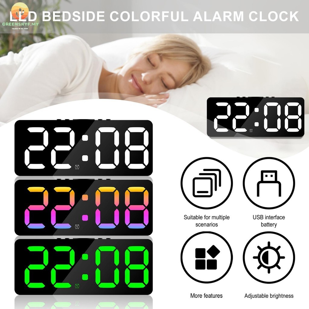 Digital Alarm Clock Large LED Display Alarm Clock 5 Level Brightness