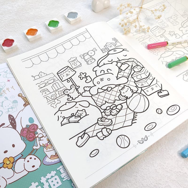 三丽鸥趣味描摹涂色本卡通儿童简笔画描红本图画本可爱涂鸦女孩Sanrio Fun Coloring Cartoon for ...