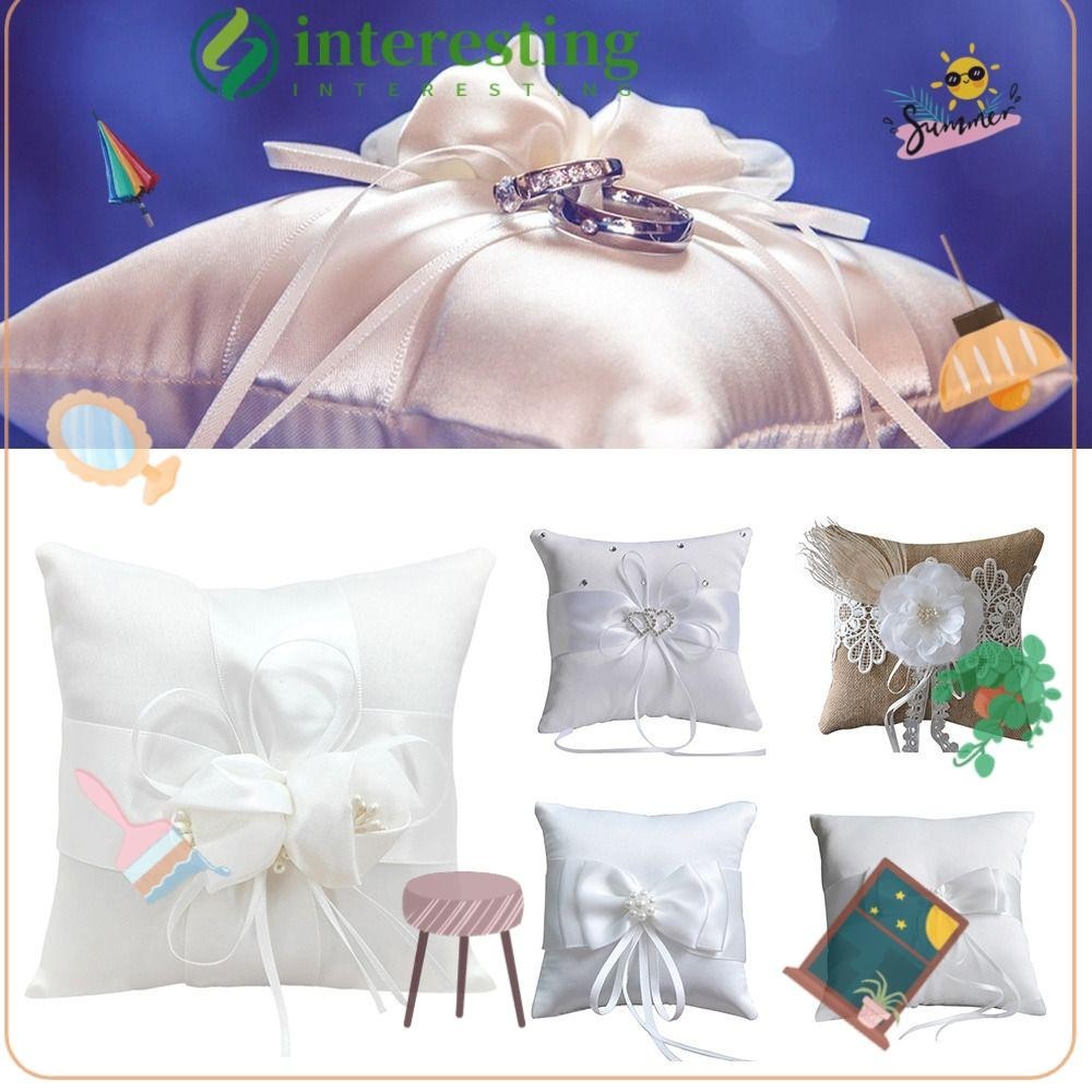 INTERESTING Ribbon Bowknot Ring Pillow, Romantic Wedding Supplies Ring ...