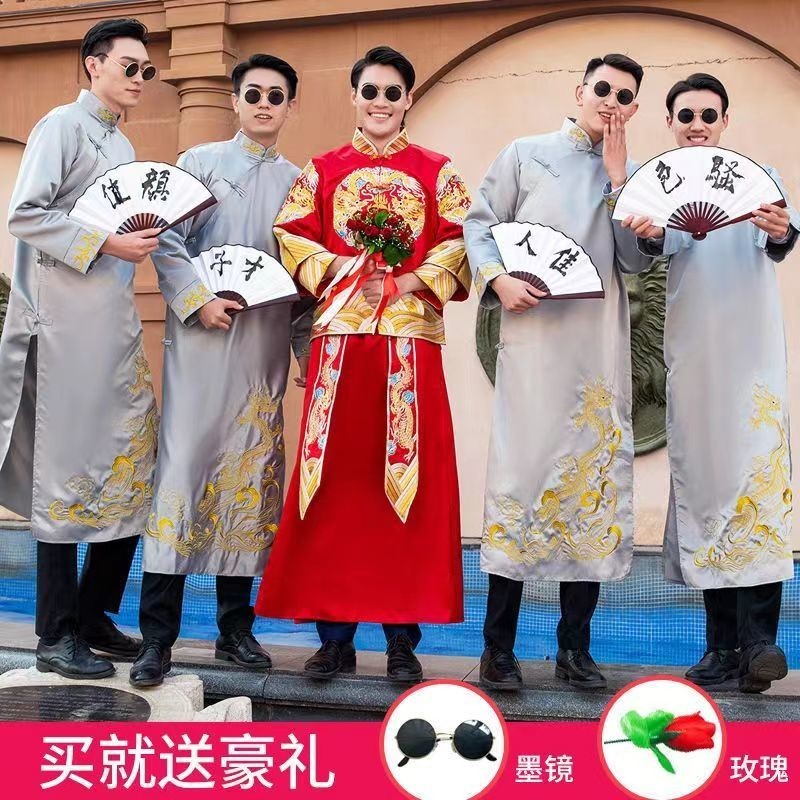 24.4.23 Groomsmen Dress Chinese Wedding Men s Long Shirt Brothers Unity Wedding Dress Chinese Style Tang Suit Robe Coat Brother Suit Shopee Malaysia