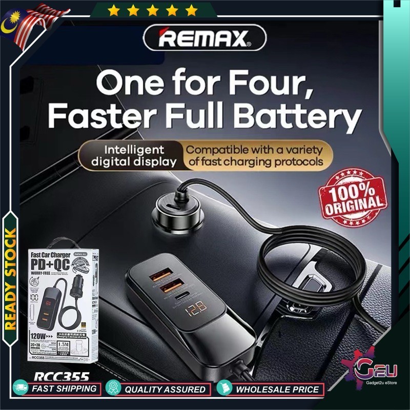Original Remax RCC355 Super Fast 120W 2 USB-A & 2 USB-C Port In Car ...