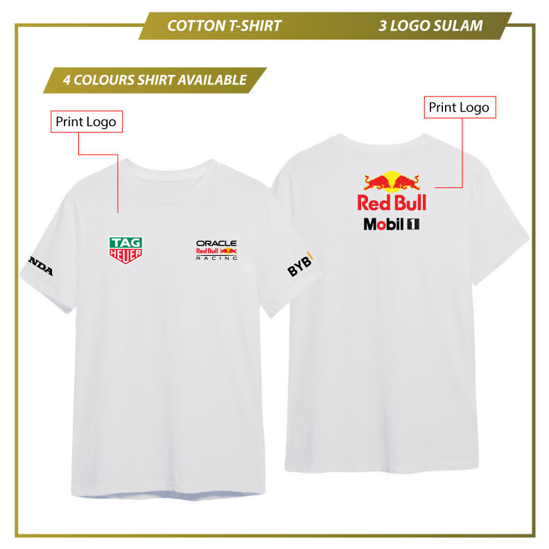 T Shirt Round Neck Cotton Red Bull F1 Racing Team Baju Premium T-Shirt  Murah Lelaki Men Logo Sulam