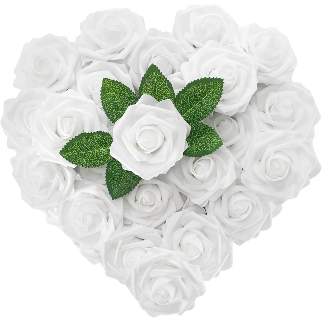 10 Pcs White Roses Artificial Flowers Head Real Touch Fake Foam Roses ...