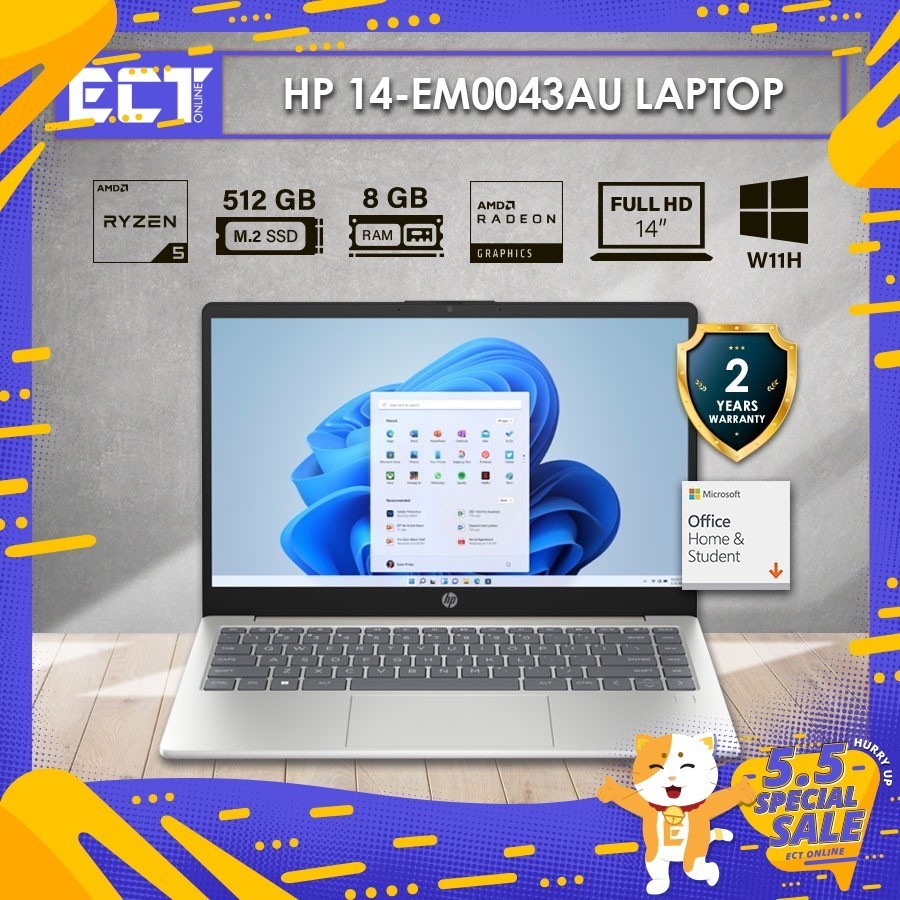 Hp 14 Em0043au Em0044au Laptop Ryzen 5 7520u 430ghz512gb Ssd8gbati14 Fhdw11hs21 2883